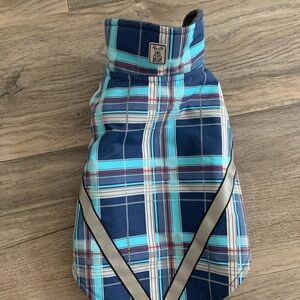 RC  Pets Dog Jacket Blue and White Plaid Reflective Stripe Fleece inside Size 10